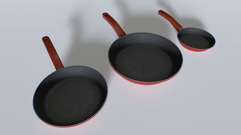 Frying pans set 1 3D Model .c4d .max .obj .3ds .fbx .stl .blend 