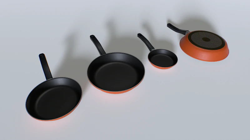 Frying pans set 2 3D Model .c4d .max .obj .3ds .fbx .stl .blend 
