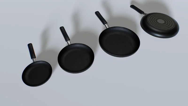 Frying pans set 3 3D Model .c4d .max .obj .3ds .fbx .stl .blend 