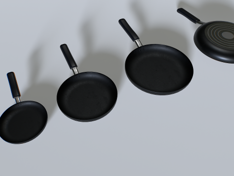 Frying pans set 3 3D Model