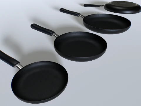 Frying pans set 3 3D Model