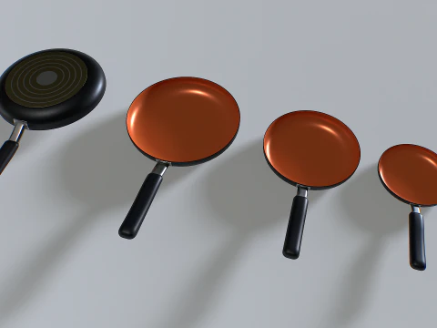 Frying pans set 4 3D Model