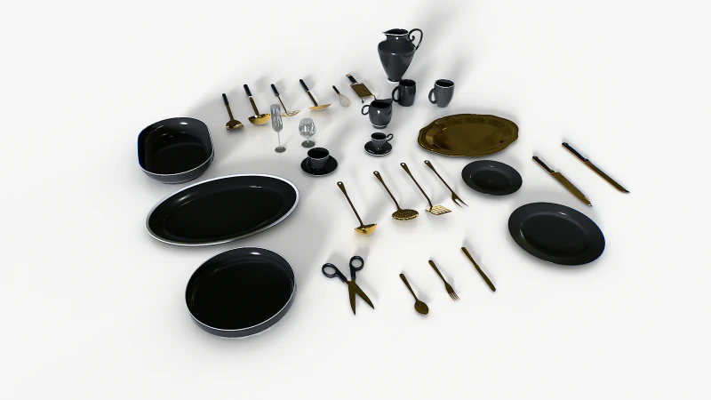 Kitchenware set 2 3D Model .c4d .max .obj .3ds .fbx .stl .blend
