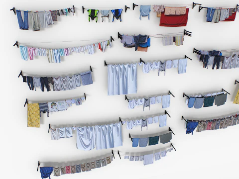 Clothes hanging on a clothesline 3D Model