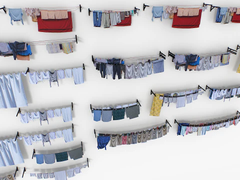 Clothes hanging on a clothesline 3D Model