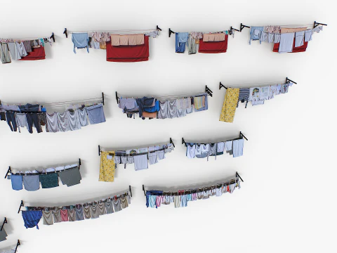 Clothes hanging on a clothesline 3D Model