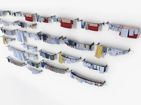 Clothes hanging on a clothesline 3D Model