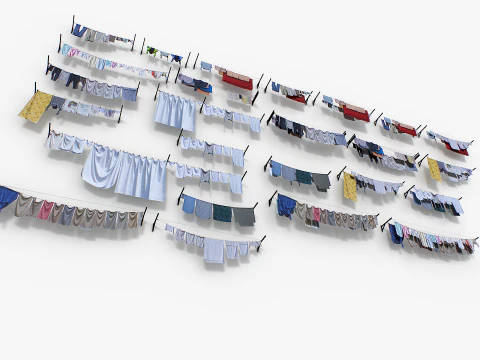 Clothes hanging on a clothesline 3D Model