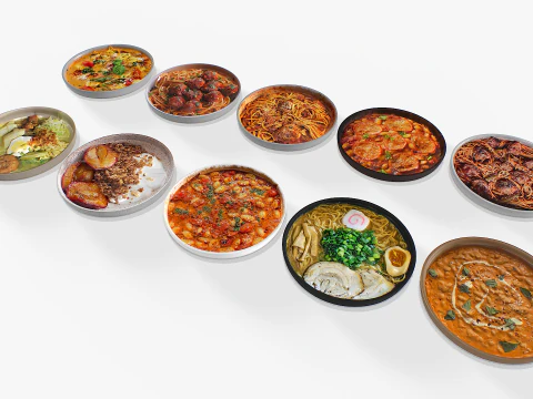 Jedzenie w opakowaniu na talerze 3 Model 3D