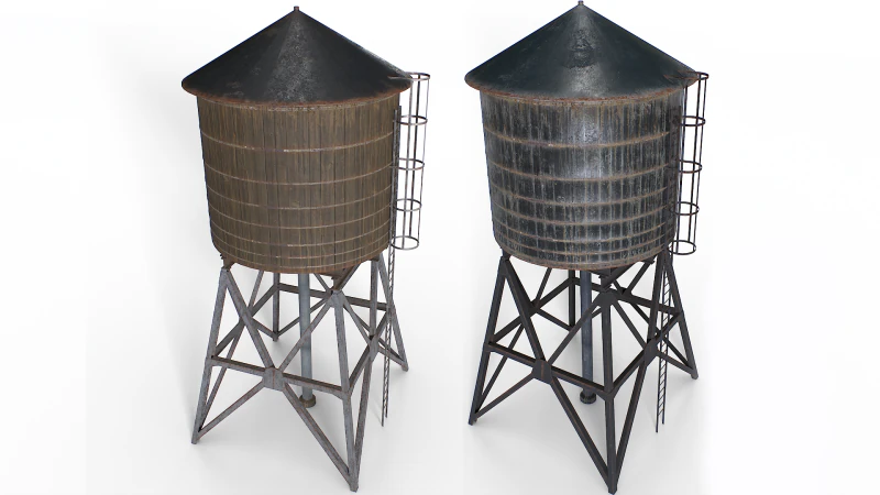 Rooftop water tower 3D Model .c4d .max .obj .3ds .fbx .stl .blend