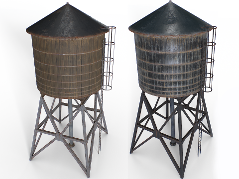 छत पर बना जल मीनार 3D मॉडल