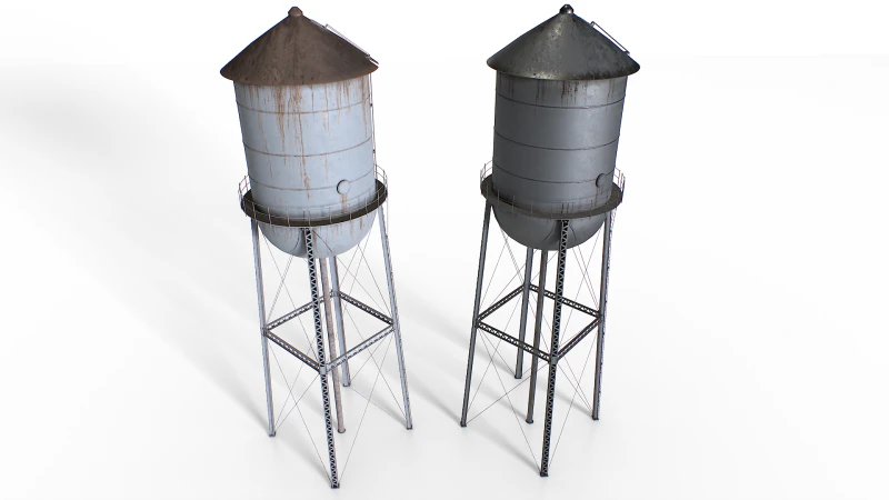 Rooftop metal water tower 3D Model .c4d .max .obj .3ds .fbx .stl .blend