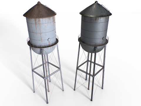 Torre de &aacute;gua met&aacute;lica no telhado Modelo 3D