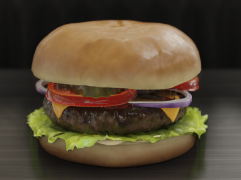 Cheeseburger hamburger with lettuce and tomatoes Low-poly 3D Modell