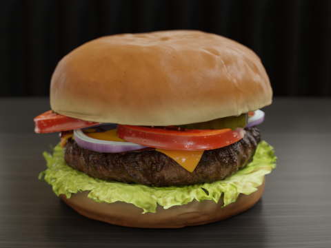 Cheeseburger hamburger with lettuce and tomatoes Low-poly 3D Modell