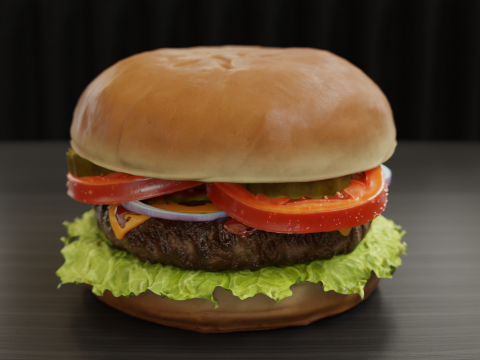 Cheeseburger hamburger with lettuce and tomatoes Low-poly 3D Modell