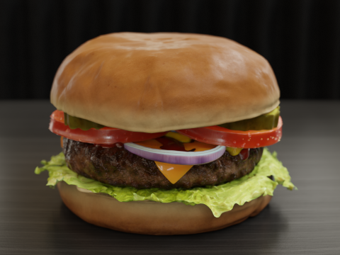 Cheeseburger hamburger with lettuce and tomatoes Low-poly 3D Modell