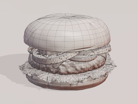 Cheeseburger hamburger with lettuce and tomatoes Low-poly 3D Modell