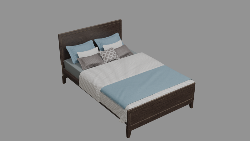 3D Queen Size Rustic Bed model Low-poly Modello 3D .c4d .max .obj .3ds .fbx .stl .blend 