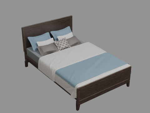 3D Queen Size Rustic Bed model Low-poly Modelo 3D