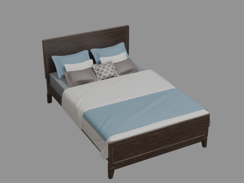 3D Queen Size Rustic Bed model Low-poly Modello 3D