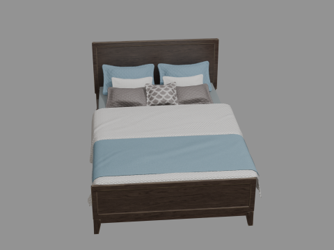 3D Queen Size Rustic Bed model Low-poly Modello 3D