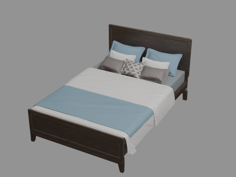3D Queen Size Rustic Bed model Low-poly Modello 3D