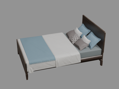 3D Queen Size Rustic Bed model Low-poly Modello 3D