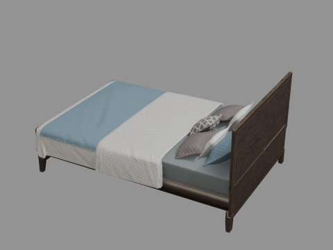 3D Queen Size Rustic Bed model Low-poly Modello 3D