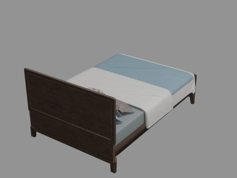 3D Queen Size Rustic Bed model Low-poly Modello 3D
