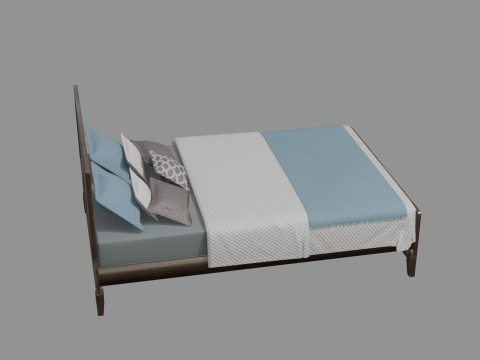 3D Queen Size Rustic Bed model Low-poly Modello 3D