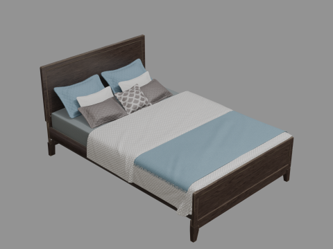 3D Queen Size Rustic Bed model Low-poly Modello 3D