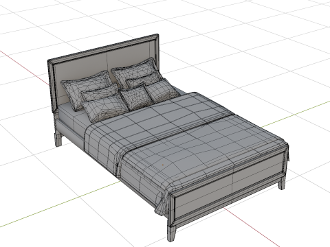 3D Queen Size Rustic Bed model Low-poly Modello 3D