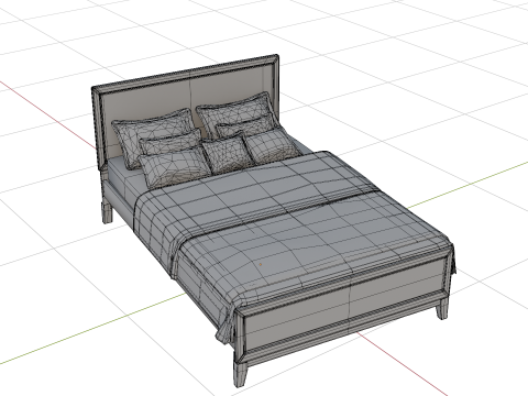 3D Queen Size Rustic Bed model Low-poly Modello 3D