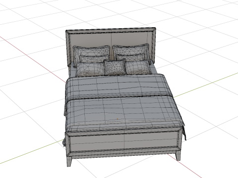 3D Queen Size Rustic Bed model Low-poly Modello 3D