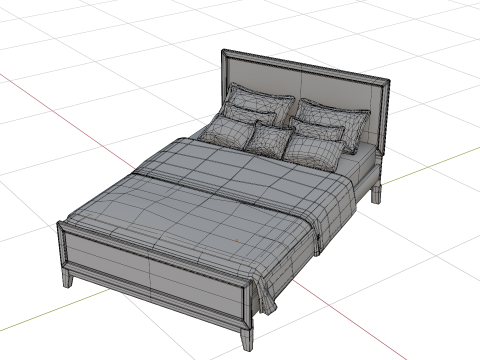 3D Queen Size Rustic Bed model Low-poly Modello 3D