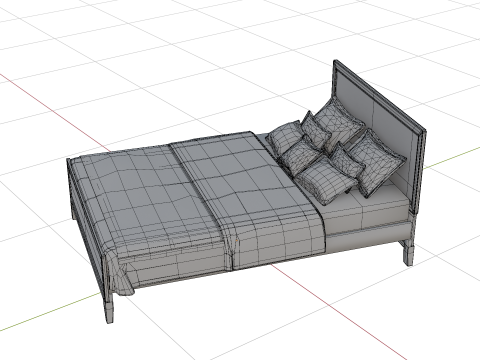 3D Queen Size Rustic Bed model Low-poly Modello 3D
