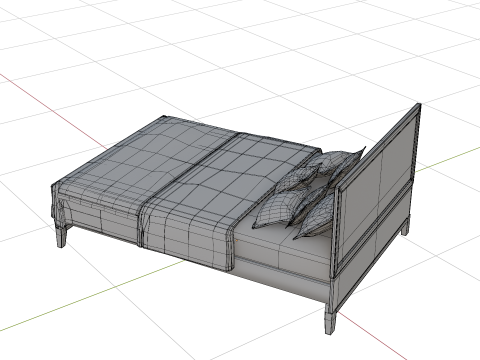 3D Queen Size Rustic Bed model Low-poly Modello 3D