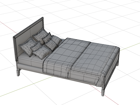 3D Queen Size Rustic Bed model Low-poly Modello 3D