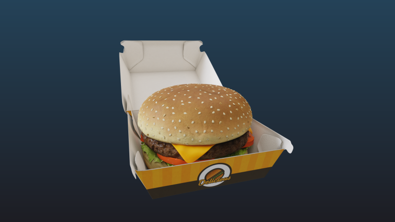 3D Cheeseburger with package model 3D Model .c4d .max .obj .3ds .fbx .stl .blend 