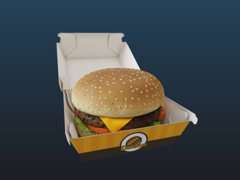 3D Cheeseburger with package model 3D Model