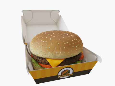 3D Cheeseburger with package model 3D Model