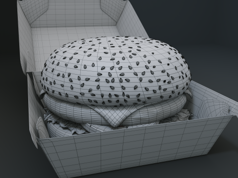 3D Cheeseburger with package model 3D Model