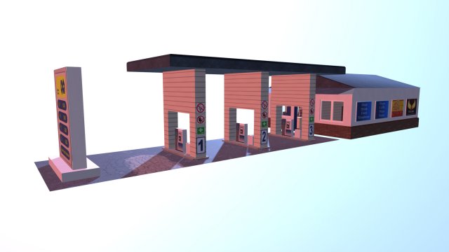 automatic filling station with a store 3D Model .c4d .max .obj .3ds .fbx .stl .blend 