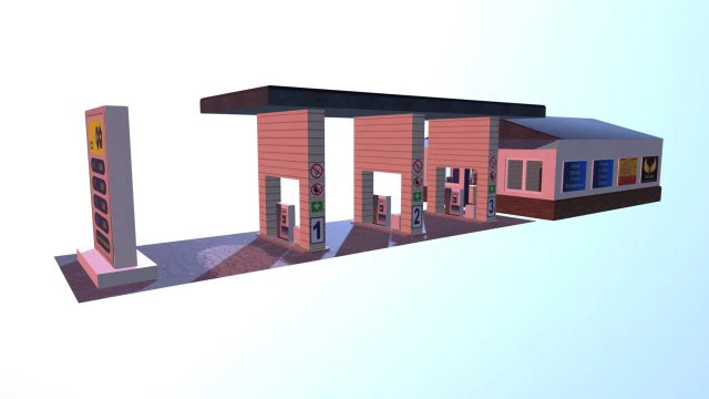automatic filling station with a store 3D Model .c4d .max .obj .3ds .fbx .stl .blend