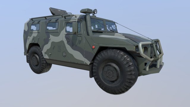 Miliary car gaz-233014 3D Модель .c4d .max .obj .3ds .fbx .stl .blend 