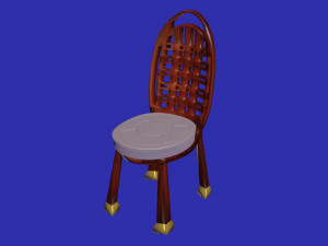 checker backside wooden and fabric chair 3D Model