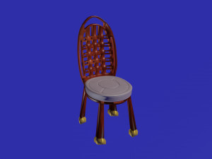 checker backside wooden and fabric chair 3D Model
