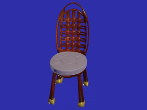 checker backside wooden and fabric chair 3D Model