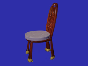 checker backside wooden and fabric chair 3D Model